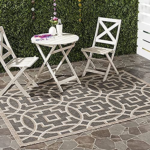 Safavieh Contemporary Indoor/Outdoor Woven Rectangle Area Rug, Courtyard Collection, CY8499, in Black / Natural, 160 X 231 cm for Garden, Patio or Any Outdoor Space