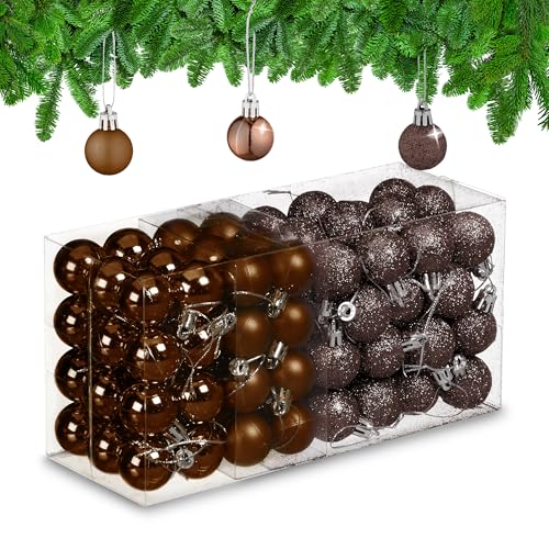 Relaxdays Christmas Baubles, Set of 96, Glittering, Matt and Sparkles, Plastic, Traditional Spheres, Decorations, Brown