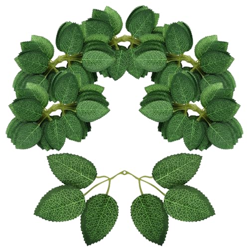 100PCS Artificial Green Leaves Faux Bulk Rose Leaves Silk Rose Flower Greenery Leaves for DIY Wedding Bouquets Centerpieces Bridal Shower Party Decorations Rose Vine Wreath Garlands Supplies Decors