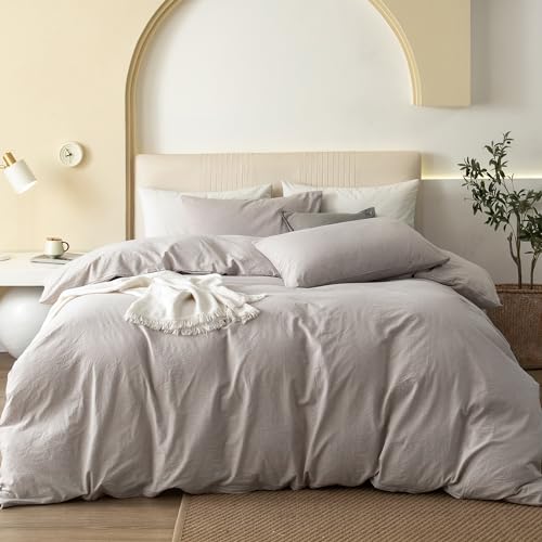 JIYUAN Twin Washed Cotton Duvet Cover Set, 2-Piece, Relaxed Linen Feel - Includes 1 Pillowcase, Hidden Zipper & 8 Corner Ties. Naturally Soft, Breathable & Lightweight. Machine Washable.