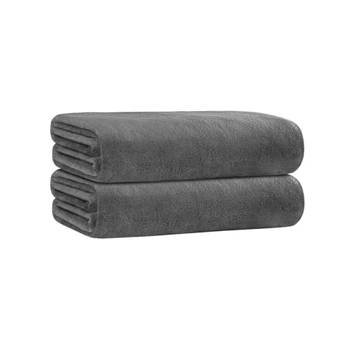 "JML 2 Pack 30"" x 60"" Microfiber Bath Towel Set, Soft Absorbent, Grey - Large Absorbent Quick Dry Camping Towel with Loop for Gym, Yoga, Swimming, 7X Water Absorption, No Fading & No Lint"