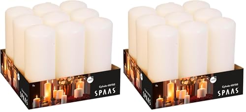 Spaas Tray of 9 Unscented Pillar Candles 60/150 mm, ± 45 Hours, Ivory (Pack of 2)