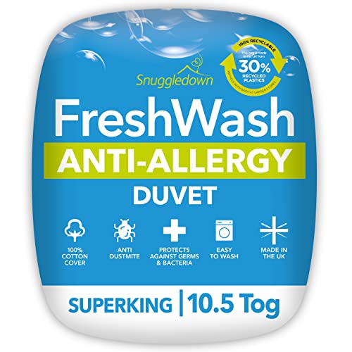Snuggledown Freshwash Anti Allergy Super King Duvet - 10.5 Tog All Year Round Quilt for Summer & Winter - Anti Bacterial, Soft Cotton Cover, Hypoallergenic, Machine Washable, Size (260cm x 220cm)