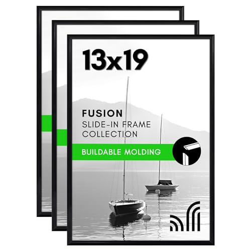 Americanflat Black Picture Frame 13x19 Set of 3, 13x19 Frame with Slim Molding, Plexiglass Cover and Hardware for Horizontal or Vertical Wall Hanging