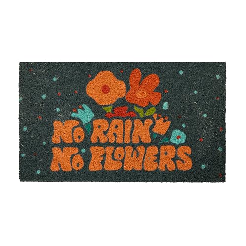 Fisura Coco No Rain no Flowers Entrance Mat with PVC Non-Slip Backing. Original Exterior Doormat. Hand-painted. Measurements: 70 cm x 40 cm