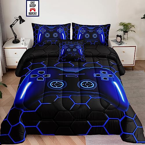 6-Piece Bed in a Bag for Boys & Kids - Queen Size Gamer Bedding Set with Comforter, Flat & Fitted Sheets, Pillowcases & Cushion Cover