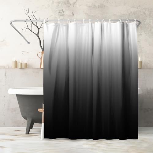 Americanflat 180x200 cm Black Ombre Shower Curtain - Water-Resistant Long Shower Curtain with Durable Metal Grommets and 12 Hooks - 100% Polyester
