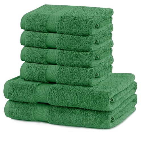 DecoKing 6 Piece Cotton Set Quality 525 g/m?? 4 Hand Towels 50 x 100 cm and 2 Bath Towels 70 x 140 cm Green Absorbent Marina