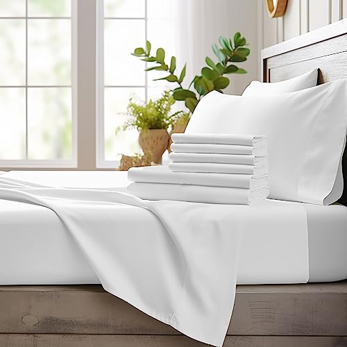 "Bamboo Bay 6 Piece King Size Sheets Set - 100% Viscose Made from Bamboo Sheets King Size - Soft Cooling Sheets for Hot Sleepers - Breathable King Sheets Deep Pocket Fits Up to 16"" Mattress - White"