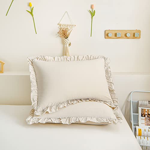 Merryword Beige Pillowcases Standard Ruffled Pillow Shams 20x26inch Beige Gray Ruffle Pillowcases Set of 2 Shabby Chic Pillow Cover