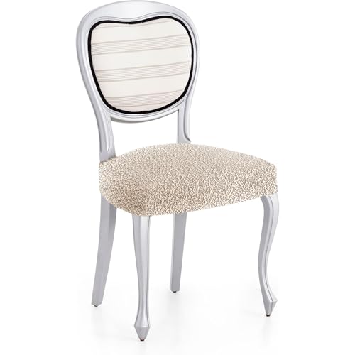ECOMMERC3 - 2 Bi-elastic Jacquard Fabric Chair Covers - Super Elastic, Breathable and Adjustable Ecru Chair Covers