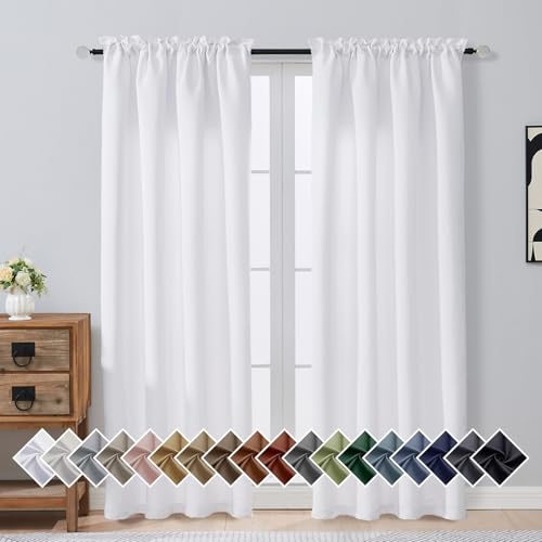OVZME Pure White Curtains for Bedroom 78 Inches Long 2 Panels Set, Solid Thermal Insulated Light Filtering Window Curtains for Living Room, Dual Rod Pocket Soft Window Drapes, 2x40Wx78L Inches