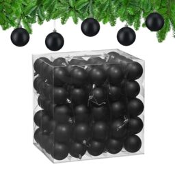 Relaxdays Christmas Baubles, Set of 100, Festive Tree Ornaments, D: 6 cm, Holiday Decorations, Plastic, Matte, Black