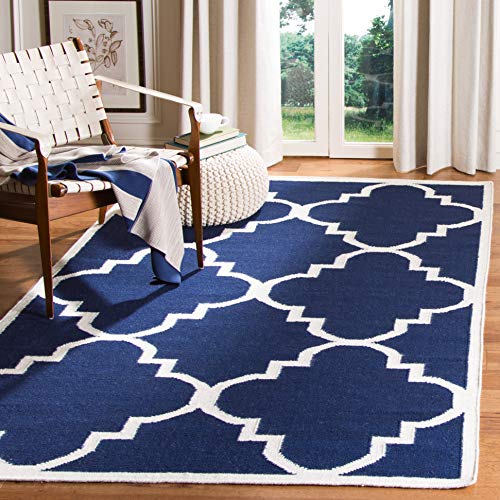 Safavieh Contemporary Indoor Flatweave Rectangle Area Rug, Dhurrie Collection, DHU633, in Navy / Ivory, 152 X 244 cm for Living Room, Bedroom or Any Indoor Space