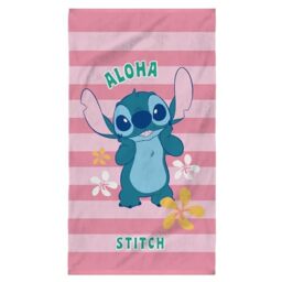 OMYDREAM Disney Home Stitch Ohana Children's Printed Beach Towel - 100% Cotton - Oeko-TEX - 70 x 120 cm - Pink