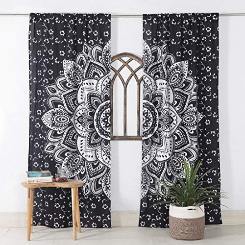 Popular Handicrafts Indian Hippie Bohemian Beautiful Ombre Color Mandala Curtain Panels Black Silver