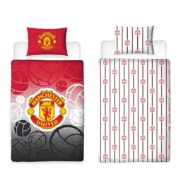 Manchester United Set Copripiumino Matrimoniale Ufficiale - Reversibile Rosso Con Stemma + Federe