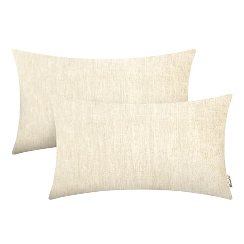 BRAWARM Pack of 2, Chenille Throw Pillow Covers 30cm x 50cm, Cream Chenille Cushion Cover Pillowcase Shells, Decorative Couch Pillows for Living Room Car Sofa Chair
