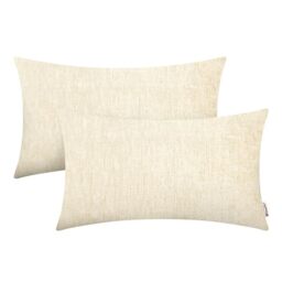 BRAWARM Pack of 2, Chenille Throw Pillow Covers 30cm x 50cm, Cream Chenille Cushion Cover Pillowcase Shells, Decorative Couch Pillows for Living Room Car Sofa Chair