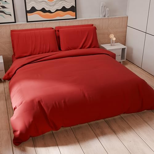 PETTI Artigiani Italiani - Double Duvet Cover Set 200 x 200 cm (2 Pillowcases 80 x 80 cm Included), Soft Microfibre Duvet Cover Set, Plain Red