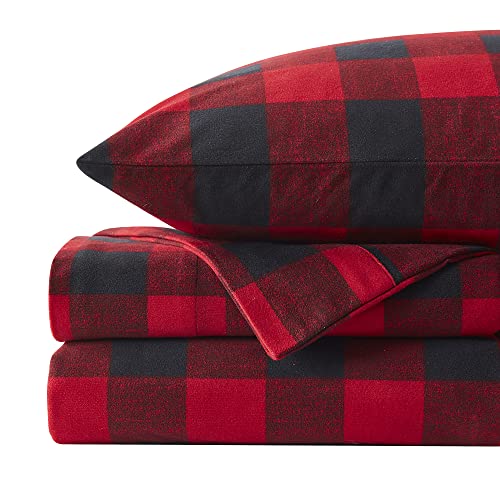 Sweet Home Collection Flannel Sheets Warm and Cozy Deep Pocket Breathable All Season Bedding Set with Fitted, Flat and Pillowcases, Full, Buffalo Check Plaid Burgundy