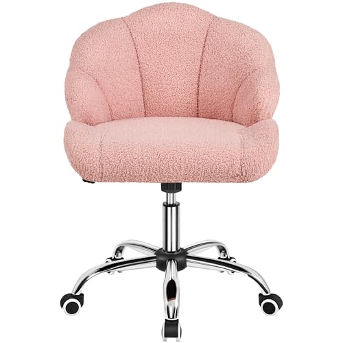 Yaheetech Velvet Chair Shell Back Height Adjustable Swivel Desk Pink
