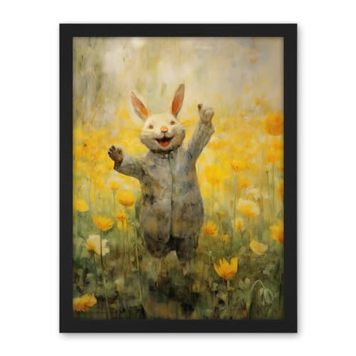 Artery8 Tulips and Rabbit Watercolour Fun Kids Baby Nursery Artwork Framed Wall Art Print 18X24 Inch