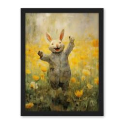 Artery8 Tulips and Rabbit Watercolour Fun Kids Baby Nursery Artwork Framed Wall Art Print 18X24 Inch