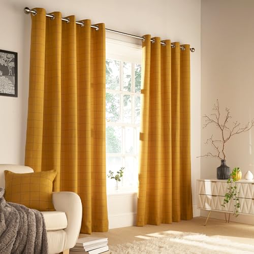 Furn Ellis Ringtop Eyelet Curtains (Pair), 168cm x 229cm, Ochre