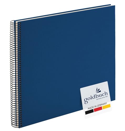 goldbuch Bella Vista 25 376 Spiral Photo Album 35 x 30 x 1.5 cm Diameter 2.8 cm Photo Album with 40 White Pages, Linen Memory Album for Pictures and Photos to Stick in, Blue