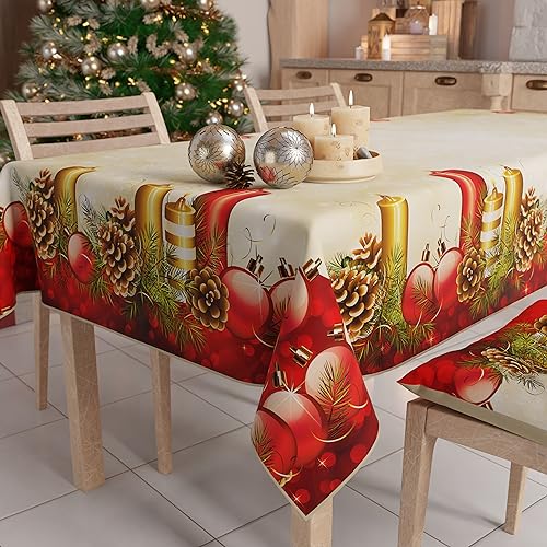 PETTI Artigiani Italiani - Christmas Tablecloth Stain Resistant Rectangular Table Cover for Kitchen, Candles Design, 140x180 cm, 100% Made in Italy