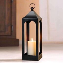 "Modern Farmhouse Lantern Decor, Black Metal Decorative Hanging Candle Lanterns Ideal for Home Decor, Parties & Events, 23"" High (No Glass Panel)"