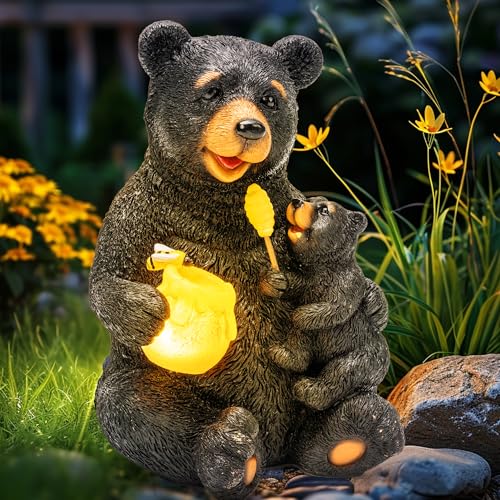 GIGALUMI Solar Garden Statues with Lights Loving Bear Outdoor Yard Decor Outdoor Garden Decor Housewarming Birthday for
