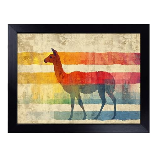 Lap Tray with Bean Bag Cushion, Llama Graphics - Handmade in the UK, Raised Wooden Edge, Padded Cushion, Heat-Resistant Wipe-Clean Surface, for Meals, Laptops and Crafts