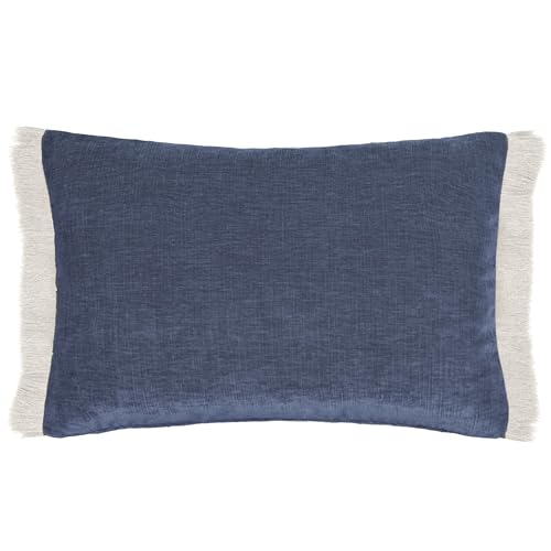 Voyage Maison Isernia Feather Filled Cushion – Luxury Chenille Fringed Edge Decorative Pillow (Denim - 40x60cm)