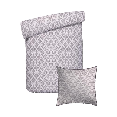 PURE COTTON 2-Piece Single Bedding Set – Duvet Cover 140 x 200 cm & 1 Pillowcase 63 x 63 cm – 100% Cotton Sateen 80 Thread Count – OEKO-TEX Certified – Botanical Accord Dark Purple & Light Purple