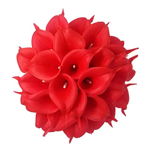 "Floral Kingdom 18 PCS 14"" Real Touch PU Latex Artificial Calla Lily Flowers for Wedding Bouquets, centerpieces, and Floral Decor (Red)"