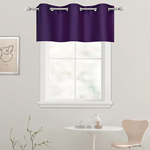 DECOVSUN Purple Valance for Kitchen Windows - Solid Grommet Top Blackout Window Treatment for Living Room, Bedroom & Kids Room - 42X18 - Royal Purple