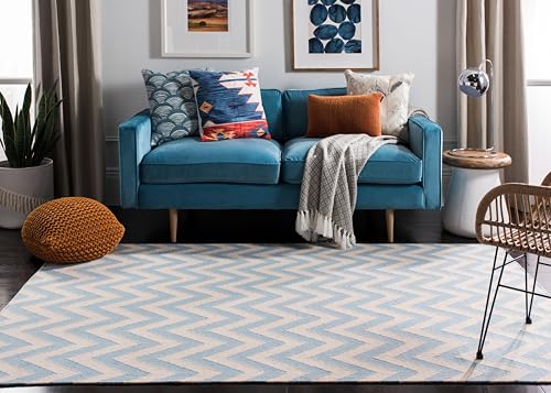 Safavieh Contemporary Indoor Flatweave Rectangle Area Rug, Dhurrie Collection, DHU557, in Blue / Ivory, 122 X 183 cm for Living Room, Bedroom or Any Indoor Space