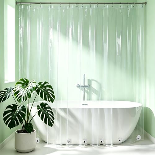 Tonnali Extra Wide Clear Shower Curtain Liner 96 x 72 inch, PVEA Heavy Duty Shower Liner with 6 Weighted Magnets, Transparent,16 Rustproof Grommets,100% Waterproof