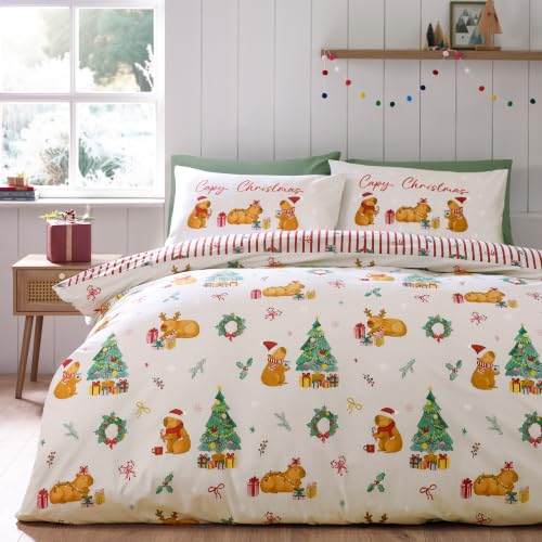 Catherine Lansfield Capybara Christmas Reversible Junior Duvet Cover Set Cream