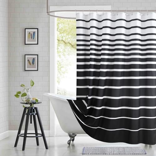 BESTRIPES Extra Long Black Shower Curtain, Modern Black and White Stripe Waterproof Polyester Shower Curtains for Bathroom, 72x84 Inches
