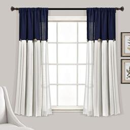 "Lush Decor Linen Button Window Curtain Single Panel, Navy & White, 63"" L x 40"""