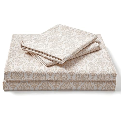 "FreshCulture Ultra Soft Twin Sheets Set - Brushed Microfiber Damask - Deep Pockets up to 16"" - Easy Care - Hotel Luxury 3 Piece Pattern Printed Sheets, Adana"