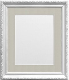 FRAMES BY POST Shabby Chic Picture Photo Frame, Plastic, White with Light Grey Mount, 14 x 11 Image Size 10 x 8 Inches