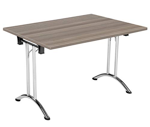 Office Hippo Folding Office Table, Sturdy & Stylish Computer Table Desk, Work Table For Home Office, Versatile Foldable Table For Meeting Room or Boardroom, 5 Year Guarantee - Grey Oak/Chrome