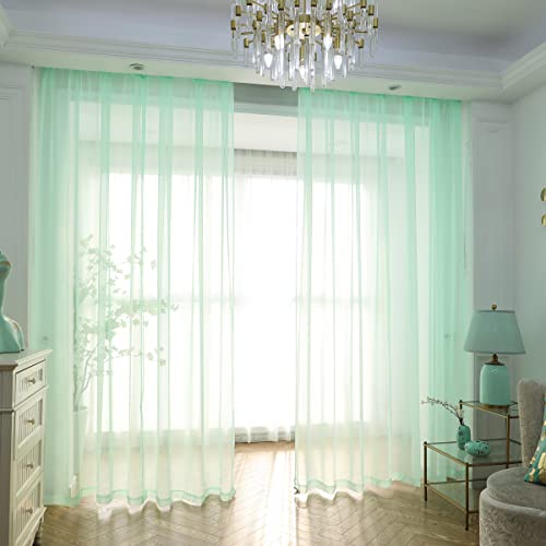 PHILEASY Window Sheer Light Green Curtains 90 Inches Long 2 Panels Sheer Curtains Sheer Curtain Clear Transparent Basic Rod Pocket Panel 15 Colors 10 Size for Bedroom Living Room Yard Kitchen