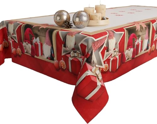 PETTI Artigiani Italiani - Christmas Tablecloth Stain Resistant Rectangular Table Cover for Kitchen, Elf Design, 140x360 cm, 100% Made in Italy