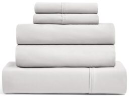 UGG 33611 Hedi Split King Bed Sheet and Pillowcase 5-Piece Set Sleep in Luxury Machine Washable Deep Pockets Wrinkle-Resistant Breathable Cozy Comfort Silky Cooling Sheets, Split King, Stone