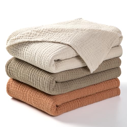 lulumoon Baby Muslin Blanket - Soft Cotton Blanket for Baby Receiving Neutral Blanket 3 Pack (Olive)